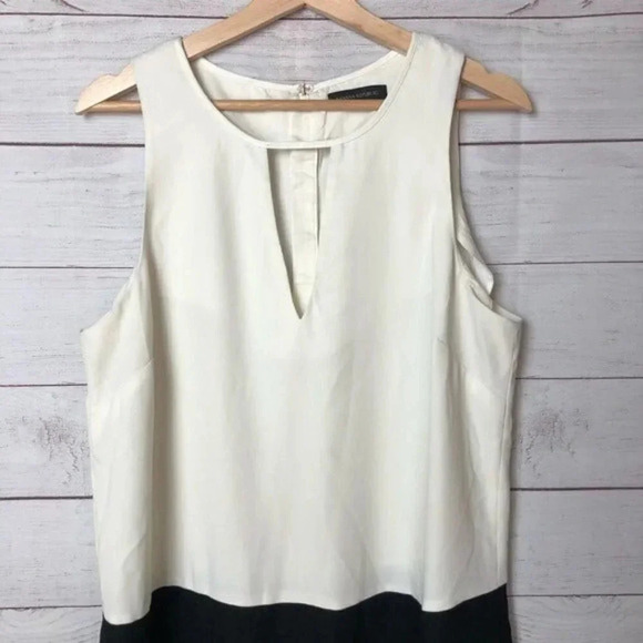Banana Republic Black & White Colorblock Crepe Sleeveless Shift Dress 8 - Picture 4 of 7